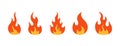 Fire icons. Flame icons. Cartoon emoji of bonfire. Symbol of fire. Hot logos. Silhouettes of burn. Vector Royalty Free Stock Photo