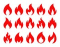 Fire icons. Hot burning flame, campfire and energy red symbols. Awesome, exciting or cool fire emoji, blaze bonfire Royalty Free Stock Photo