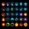 Fire icons set on a black background. Vector illustration for your design Royalty Free Stock Photo