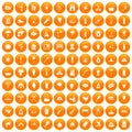 100 fire icons set orange Royalty Free Stock Photo