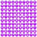 100 fire icons set purple Royalty Free Stock Photo