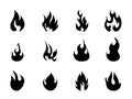 Fire icons set vector. Silhouette flame sign. Campfire burns in flat style. Explosion, fire, danger isolated symbols