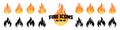 Fire icons vector set. Flat and silhouette icons Royalty Free Stock Photo