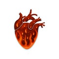 Fire inside the heart. Vector illustration on white background. Royalty Free Stock Photo