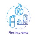 Fire insurance concept icon. Rescue from flame. Homeowner policy. Destruction for real estate. House damage coverage Royalty Free Stock Photo