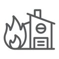 Fire insurance line icon, protection and house, home on fire sign, vector graphics, a linear pattern on a white Royalty Free Stock Photo
