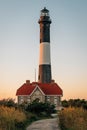 Fire Island Lighthouse at sunset, on Long Island, New York Royalty Free Stock Photo