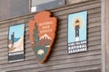 Fire Island, New York - February 10, 2019 : Signs on the National Park Service building on the Fire Island National Seashore Royalty Free Stock Photo