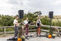 A band playing live music at the Keeper`s Craft Tasting beer festival at the Fire Island Lighthouse. Long Island New York Royalty Free Stock Photo