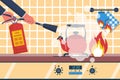 Fire in the kitchen. Accident in the kitchen vector