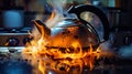 A fire in the kitchen, where an electric kettle burns Royalty Free Stock Photo
