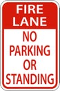 Fire Lane No Parking or Standing Sign On White Background