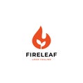 Fire leaf simple logo design concept. burned tiny plant with flame vector illustration icon