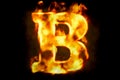 Fire letter B of burning flame light, 3D rendering Royalty Free Stock Photo