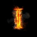 Fire letter I of burning flame light Royalty Free Stock Photo