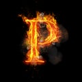 Fire letter P of burning flame light Royalty Free Stock Photo