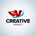 Fire Letter V logo template. Burning flame design element vector illustration. Corporate branding identity. Creative Fire logotype Royalty Free Stock Photo