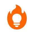 Fire and light bulb logo design, burning lamp icon, hot idea symbol - Vector Royalty Free Stock Photo