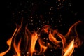 Fire line or flames with sparks isolated on black background. 4k resolution. Fire is burning in the fireplace Royalty Free Stock Photo