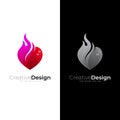 Fire logo and heart design combination, red icon template