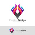 Fire logo and letter V design combination, 3d colorful Royalty Free Stock Photo