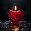 Fire of love, flaming heart, valentines day, red heart shaped candle melts on black