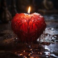 Fire of love, flaming heart, valentines day, red heart shaped candle melts on black Royalty Free Stock Photo