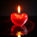 Fire of love, flaming heart, valentines day, red heart shaped candle melts on black Royalty Free Stock Photo