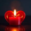 Fire of love, flaming heart, valentines day, red heart shaped candle melts on black Royalty Free Stock Photo