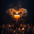 Fire of love, flaming heart, valentines day, red heart shaped candle melts on black background Royalty Free Stock Photo