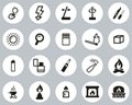 Fire & Fire Making Tools Icons Black & White Flat Design Circle Set Big Royalty Free Stock Photo