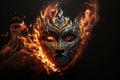 Fire mask on dark background, fantasy illustration generated by AI Royalty Free Stock Photo