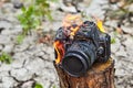 In a forest fire, a tourist camera burned down