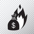 Fire Money Vector Icon, Burn Cash or Burning Dollar Sign