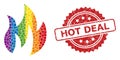 Rubber Hot Deal Stamp Seal and Bright Colored Fire Collage Royalty Free Stock Photo