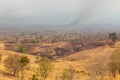 Fire in mountain forest. Natural disaster fire in Thailand. Royalty Free Stock Photo