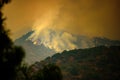 Fire in the mountains of California. Fires near Los Angeles. Smoke pollution in US air. Dangerous fire due to global