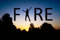 The Fire movement enacts financial freedom for early retirement, image with illustrative text Royalty Free Stock Photo