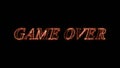 fire neon game over, gaming concept animation, fire burning text on a dark background, glowing particles and flames