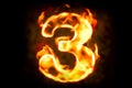 Fire number 3 of burning flame light, 3D Royalty Free Stock Photo