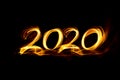 Fire numbers 2020  on a black background Royalty Free Stock Photo