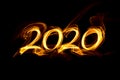 Fire numbers 2020  on a black background Royalty Free Stock Photo