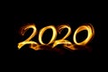 Fire numbers 2020 of smoke on a black background Royalty Free Stock Photo