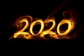 Fire numbers 2020 of smoke on a black background Royalty Free Stock Photo