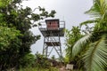 Fire observation tower built at the top of Mont Azore Fond Azore, Praslin, Seychelles. Royalty Free Stock Photo