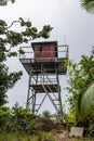 Fire observation tower built at the top of Mont Azore Fond Azore, on Glacis Noire nature trail, Seychelles.