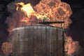 fire at an oil refinery, a fuel tank is burning and smoking after an explosion. Royalty Free Stock Photo