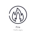 fire outline icon. isolated line vector illustration from traffic signs collection. editable thin stroke fire icon on white Royalty Free Stock Photo