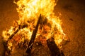 Outside fire in a camping base Royalty Free Stock Photo