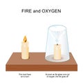 Fire and oxygen. experiment with two candles and glass. Burning and Combustion